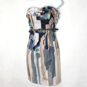 Catherine Malandrino NWOT Strapless Watercolor Ruffled Mini Dress Size 2 Women's